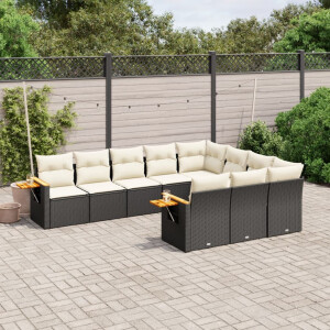 vidaXL 10-delige Loungeset met kussens poly rattan zwart
