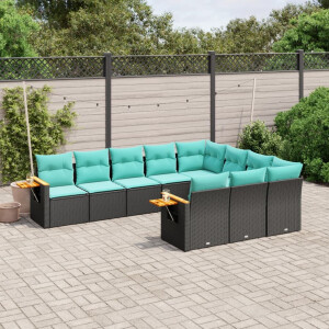 vidaXL 10-delige Loungeset met kussens poly rattan zwart