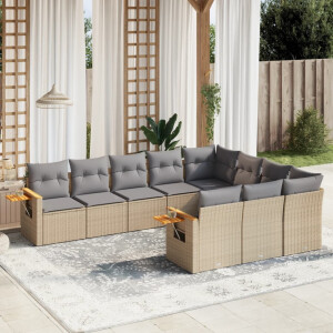 vidaXL 10-delige Loungeset met kussens poly rattan beige
