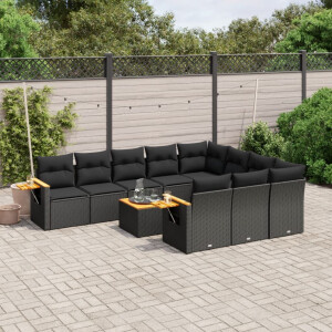 vidaXL 11-delige Loungeset met kussens poly rattan zwart