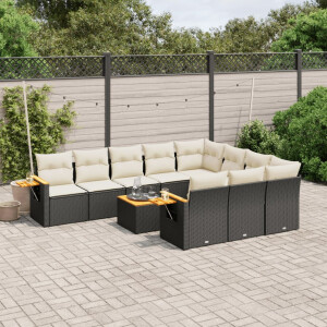 vidaXL 11-delige Loungeset met kussens poly rattan zwart