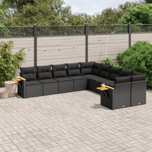 vidaXL 10-delige Loungeset met kussens poly rattan zwart