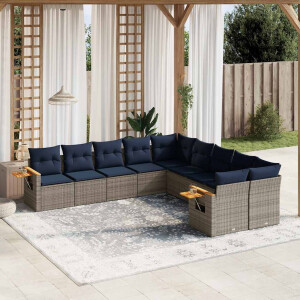 vidaXL 10-delige Loungeset met kussens poly rattan grijs