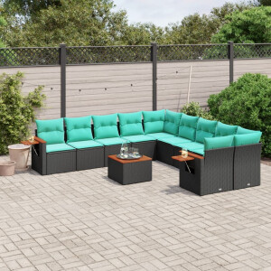vidaXL 11-delige Loungeset met kussens poly rattan zwart