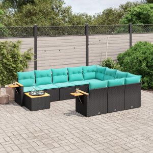 vidaXL 11-delige Loungeset met kussens poly rattan zwart