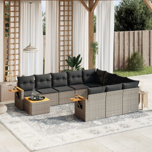 vidaXL 11-delige Loungeset met kussens poly rattan grijs