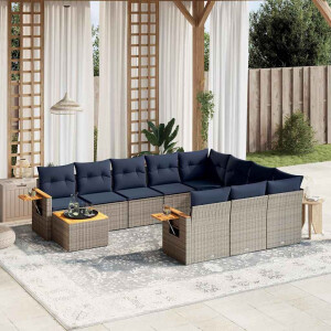 vidaXL 11-delige Loungeset met kussens poly rattan grijs