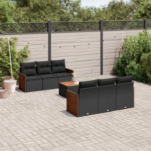 vidaXL 7-delige Loungeset met kussens poly rattan zwart