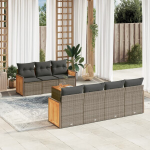 vidaXL 8-delige Loungeset met kussens poly rattan grijs
