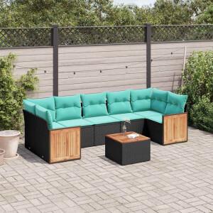 vidaXL 8-delige tuinbankset met kussens, zwart polyrotan