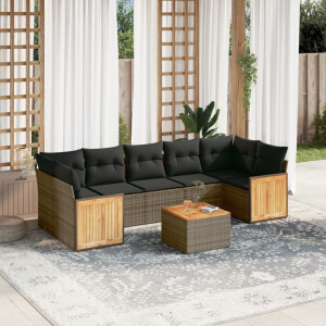 vidaXL 8-delige Loungeset met kussens poly rattan grijs