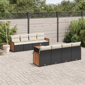 vidaXL 9-delige Loungeset met kussens poly rattan zwart