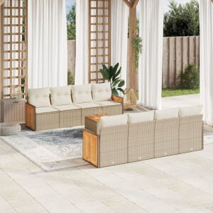 vidaXL 9-delige Loungeset met kussens poly rattan beige