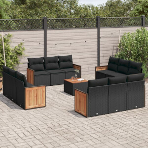 vidaXL 13-delige Loungeset met kussens poly rattan zwart