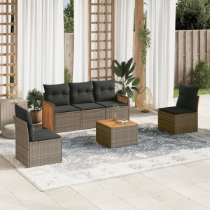 vidaXL 6-delige Loungeset met kussens poly rattan grijs