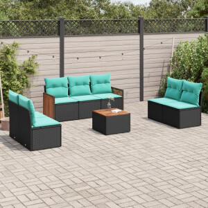 vidaXL 8-delige tuinbankset met kussens, zwart polyrotan