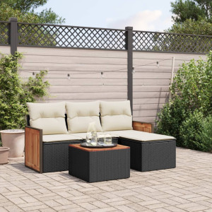 vidaXL 5-delige Loungeset met kussens poly rattan zwart