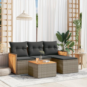 vidaXL 5-delige Loungeset met kussens poly rattan grijs
