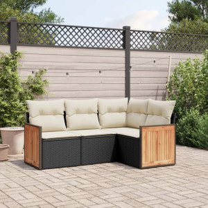 vidaXL 4-delige Loungeset met kussens poly rattan zwart