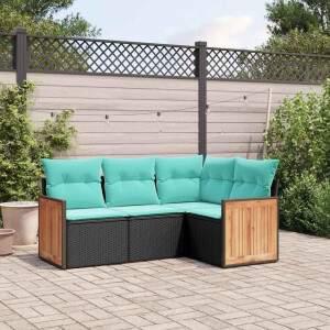 vidaXL 4-delige tuinbankset met kussens, zwart polyrotan