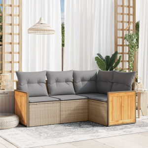 vidaXL 4-delige Loungeset met kussens poly rattan beige