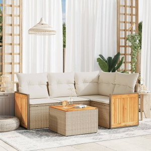 vidaXL 5-delige Loungeset met kussens poly rattan beige