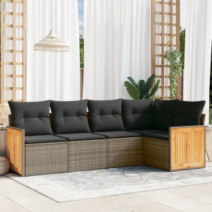 vidaXL 5-delige Loungeset met kussens poly rattan grijs