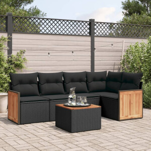 vidaXL 6-delige Loungeset met kussens poly rattan zwart