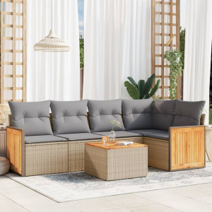 vidaXL 6-delige Loungeset met kussens poly rattan beige