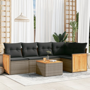 vidaXL 6-delige Loungeset met kussens poly rattan grijs