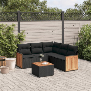 vidaXL 6-delige Loungeset met kussens poly rattan zwart