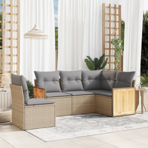 vidaXL 5-delige Loungeset met kussens poly rattan beige