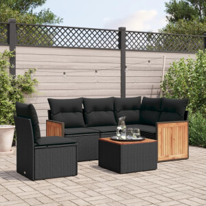 vidaXL 6-delige Loungeset met kussens poly rattan zwart