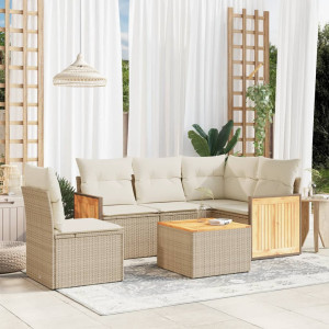 vidaXL 6-delige Loungeset met kussens poly rattan beige