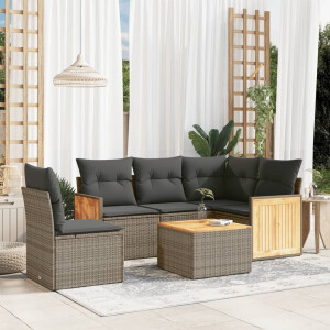 vidaXL 6-delige Loungeset met kussens poly rattan grijs