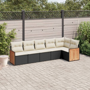 vidaXL 6-delige Loungeset met kussens poly rattan zwart