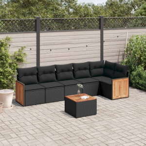 vidaXL 7-delige Loungeset met kussens poly rattan zwart