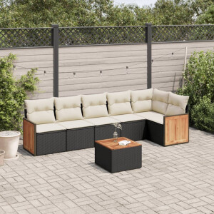 vidaXL 7-delige Loungeset met kussens poly rattan zwart