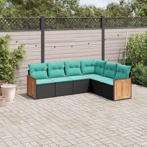 vidaXL 6-delige tuinbankset met kussens van zwart polyrotan