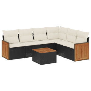 vidaXL 7-delige Loungeset met kussens poly rattan zwart