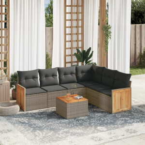 vidaXL 7-delige Loungeset met kussens poly rattan grijs