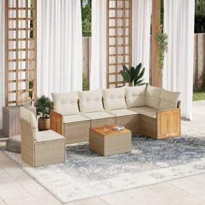 vidaXL 7-delige Loungeset met kussens poly rattan beige