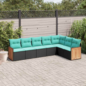 vidaXL 7-delige tuinbankset met kussens van zwart polyrotan