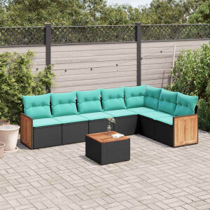 vidaXL 8-delige tuinbankset met kussens, zwart polyrotan