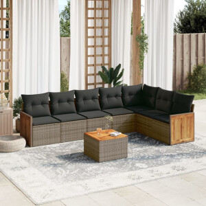 vidaXL 8-delige Loungeset met kussens poly rattan grijs