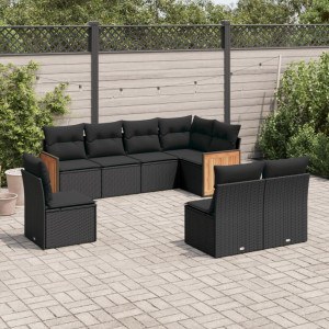 vidaXL 8-delige Loungeset met kussens poly rattan zwart