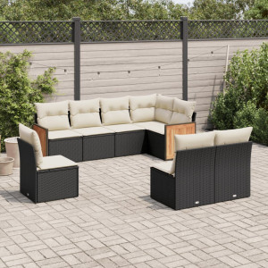 vidaXL 8-delige Loungeset met kussens poly rattan zwart