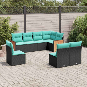 vidaXL 8-delige tuinbankset met kussens, zwart polyrotan