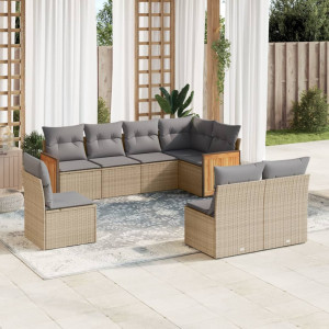 vidaXL 8-delige Loungeset met kussens poly rattan beige