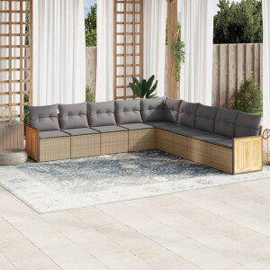 vidaXL 9-delige Loungeset met kussens poly rattan beige